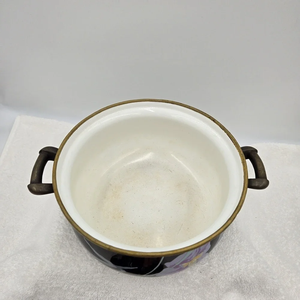 Vtg Mikasa Grande Chef UN710 Charisma Black Enamel Pot Cookware Iris Floral